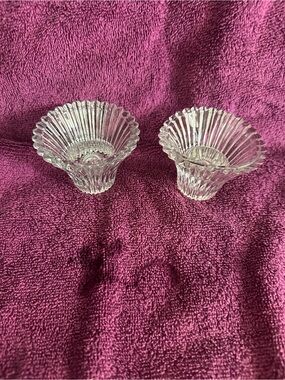 2 Vintage Reversible Glass Candleholders 2" - Ribbed Clear Glass